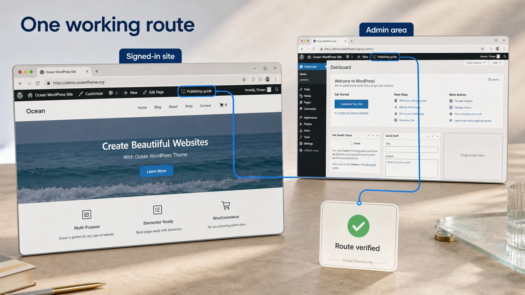 Verifying the Toolbar Editor configuration on the site page and in the WordPress admin area