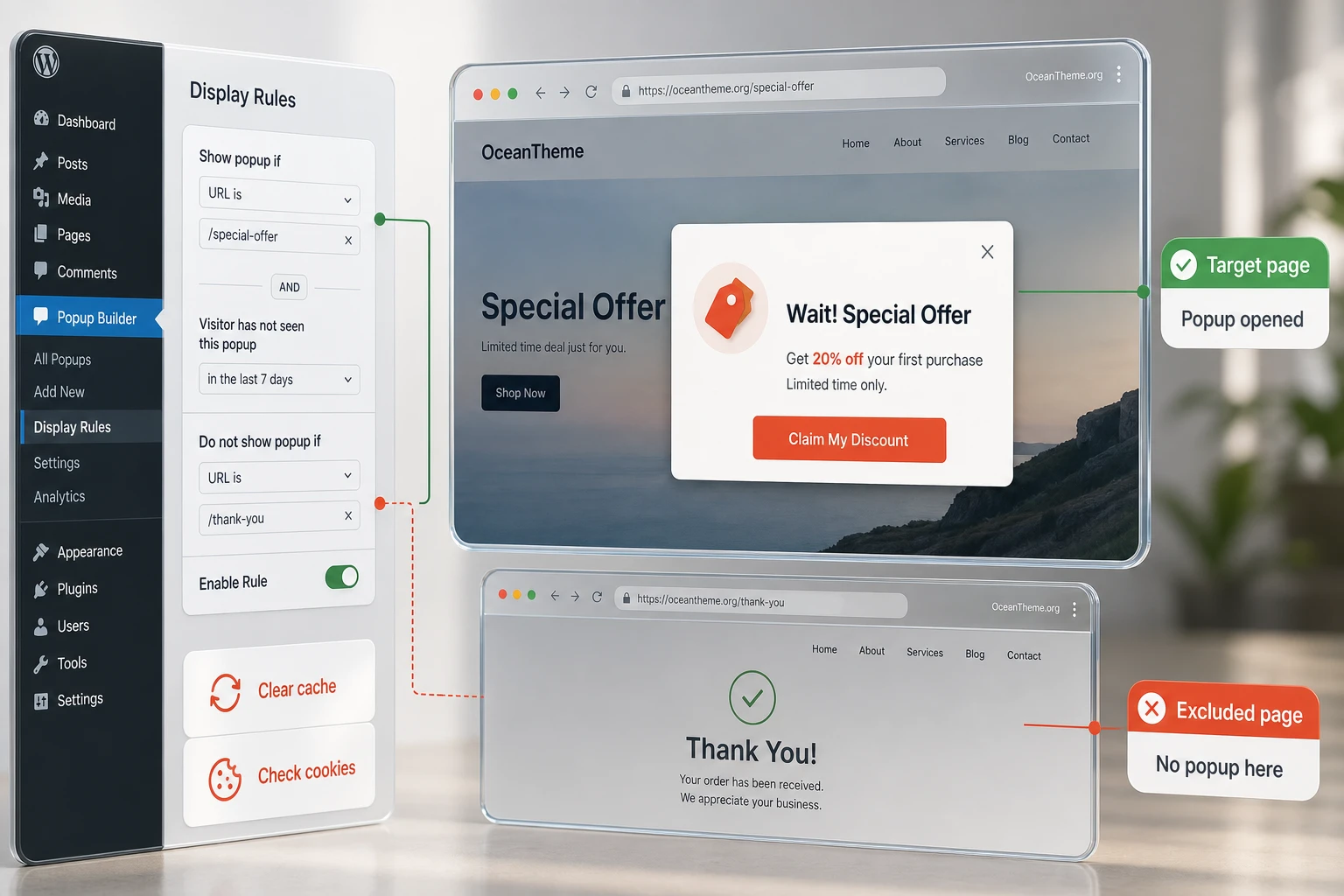 Testing Popup Builder results on a live WordPress page