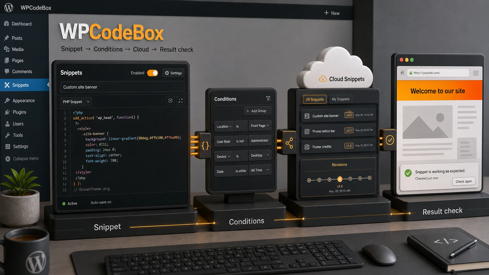 WPCodeBox as a workspace for WordPress snippets
