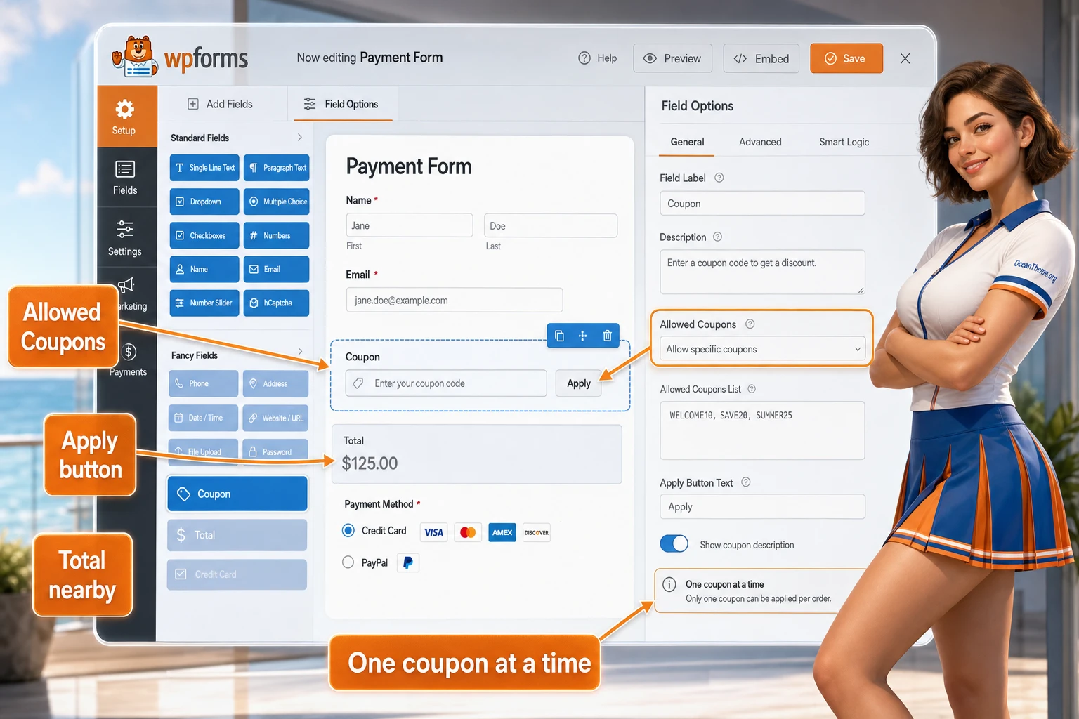 Settings map for the Coupon field in a WPForms Coupons form