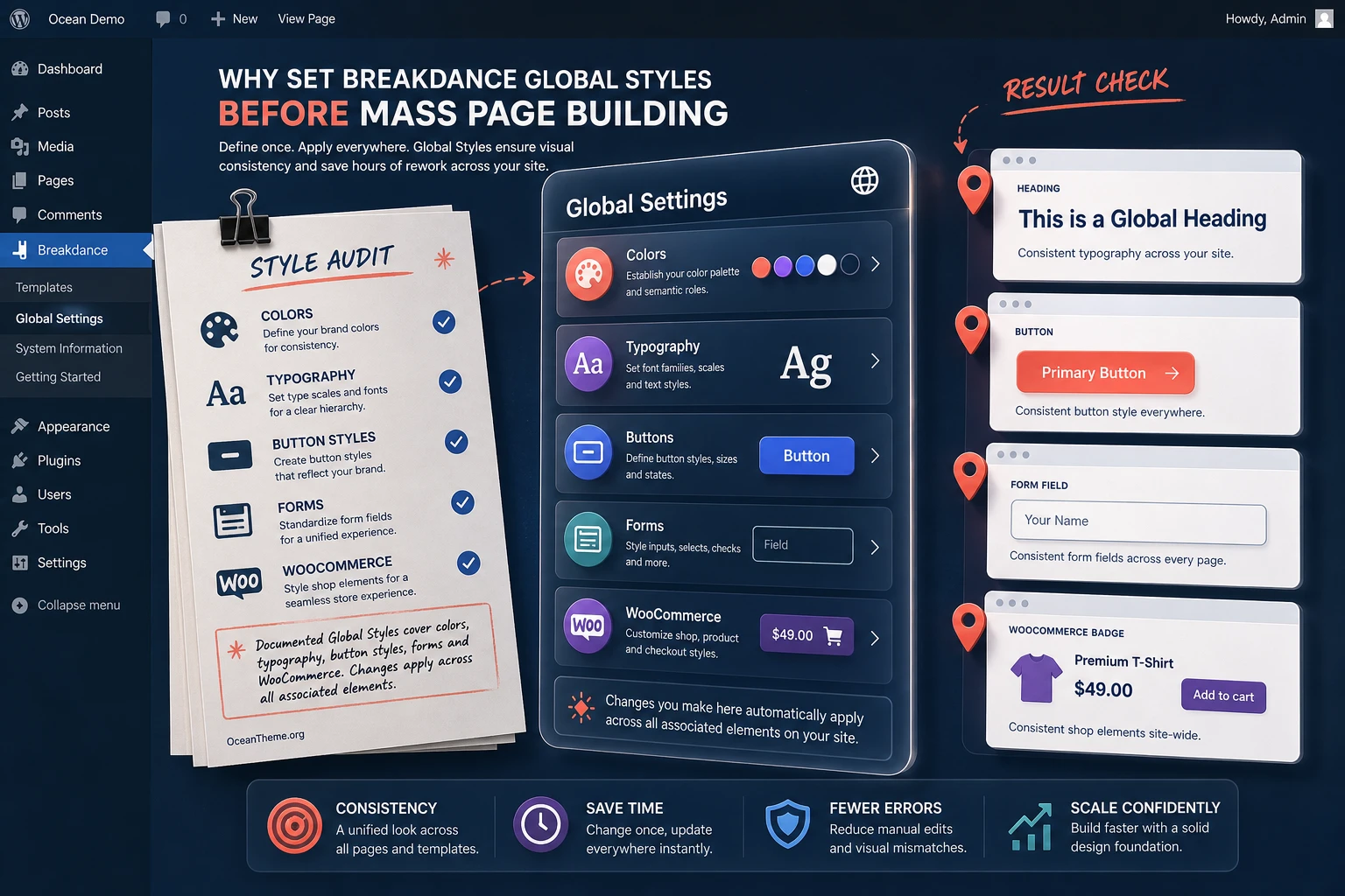 Breakdance global styles: colors, typography, buttons, and forms