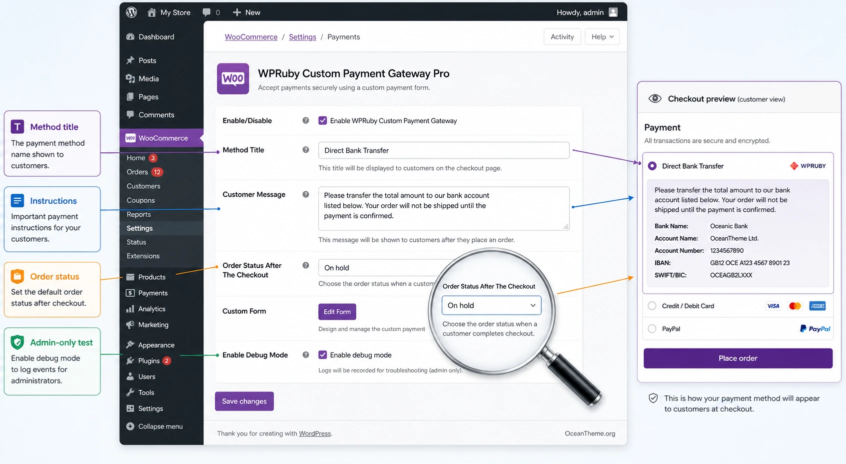 Diagram of the initial WooCommerce Custom Payment Gateway Pro setup in the admin panel