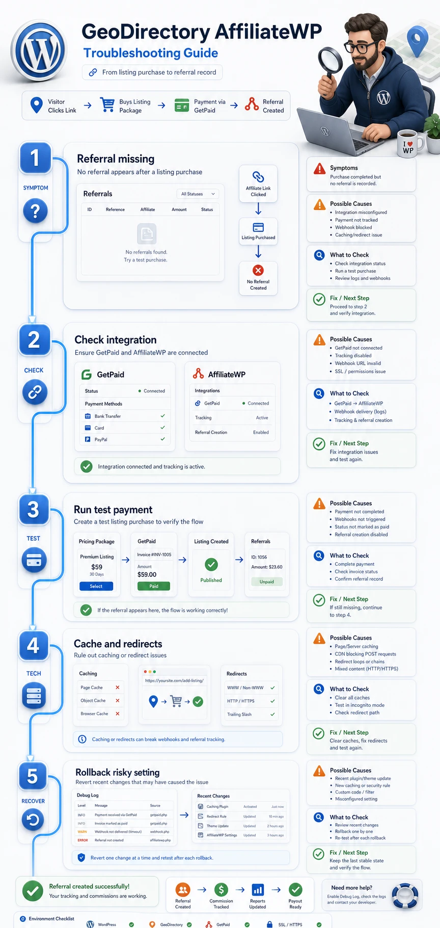 GeoDirectory AffiliateWP troubleshooting diagram