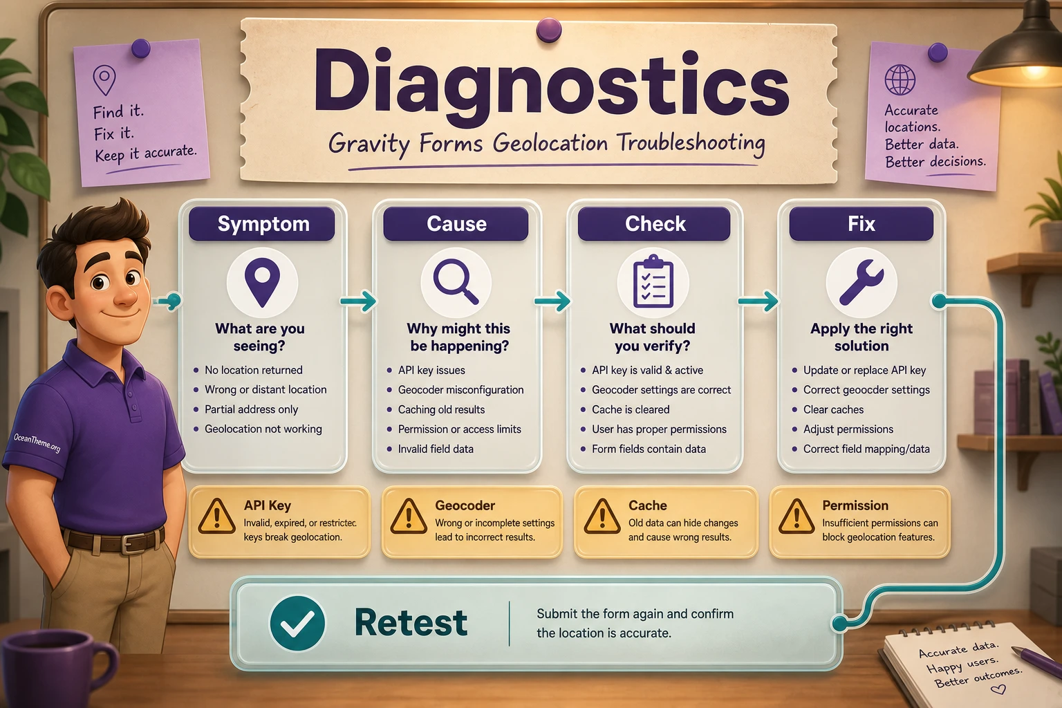 Diagnostic map for checking Gravity Forms Geolocation after setup