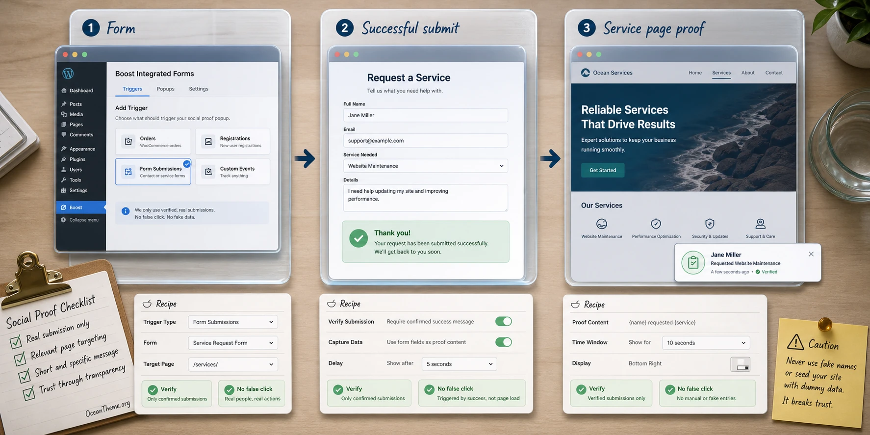 Example of configuring Boost for an inquiry form and validating the notification on a service page