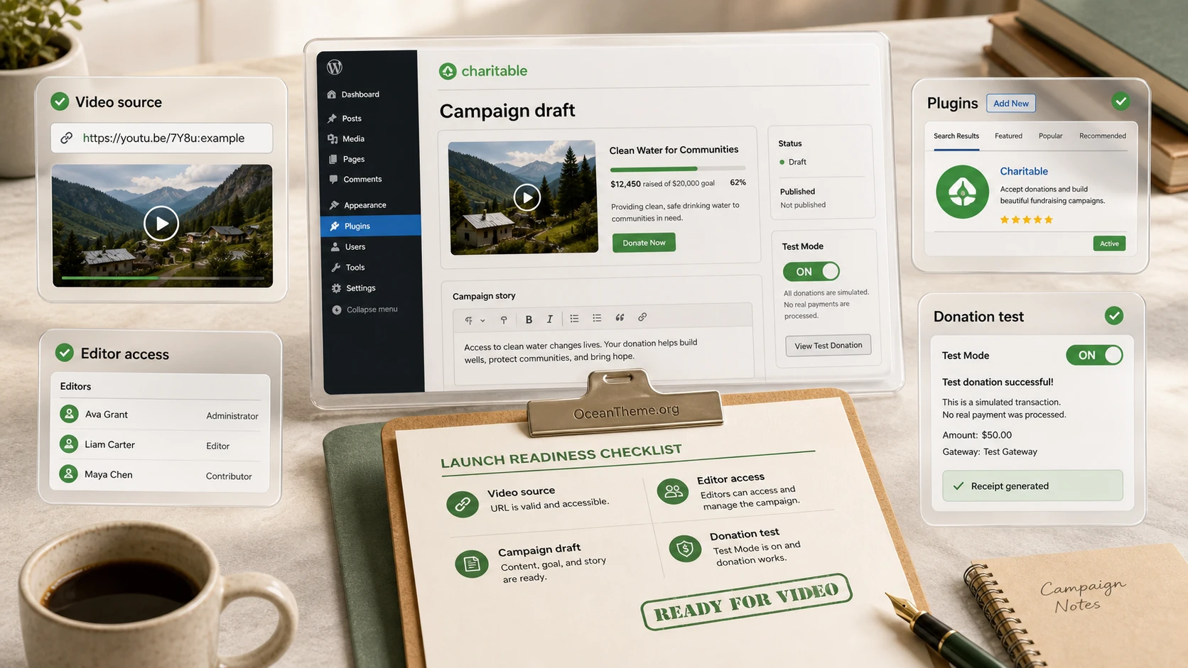 Charitable Videos preparation map before adding a video to a campaign