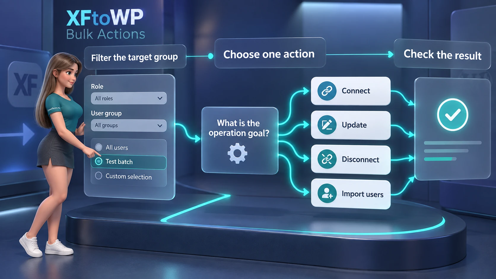 Choosing a bulk XFtoWP action for WordPress and XenForo users