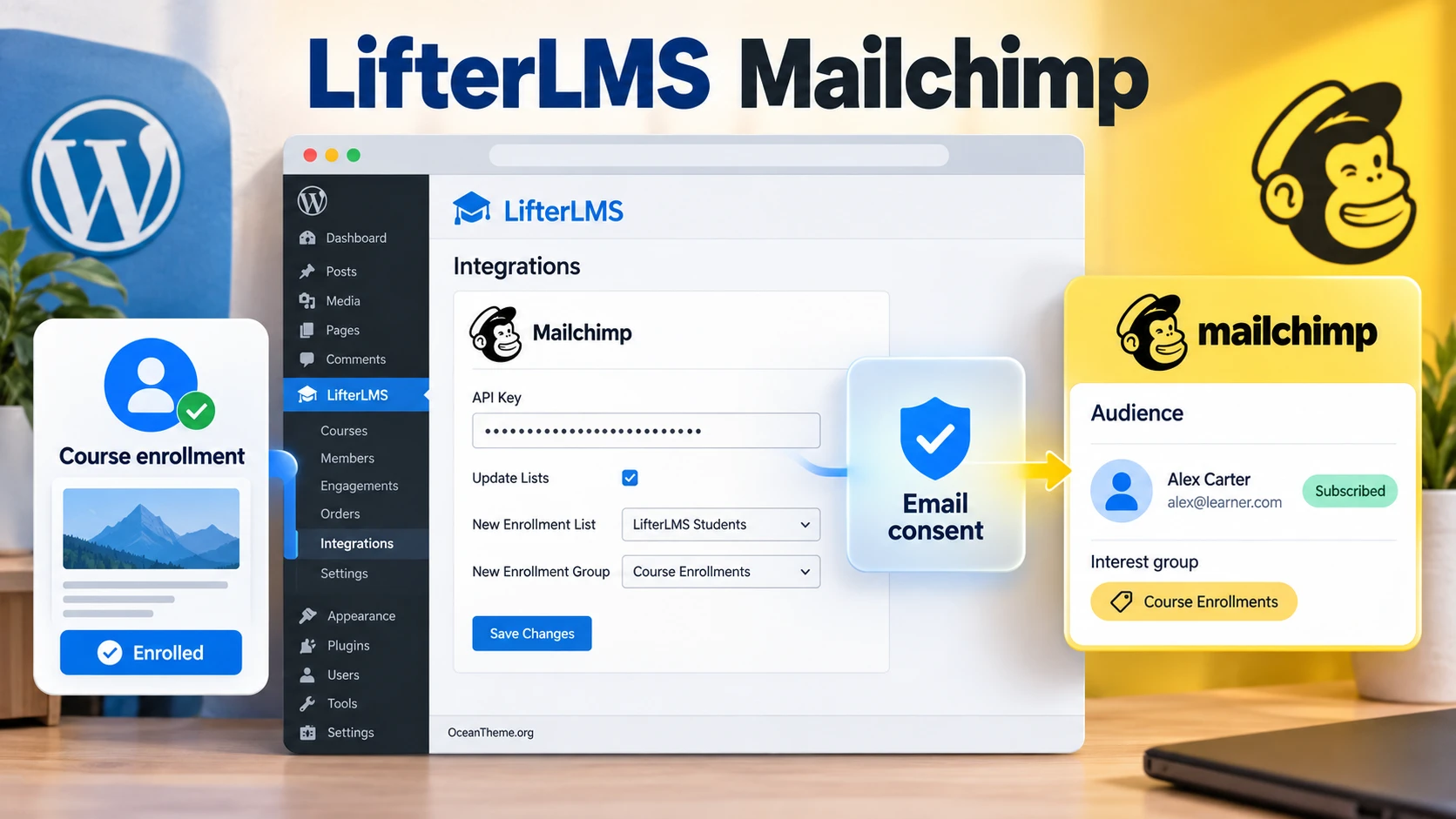 LifterLMS Mailchimp connects WordPress course enrollment with a Mailchimp audience
