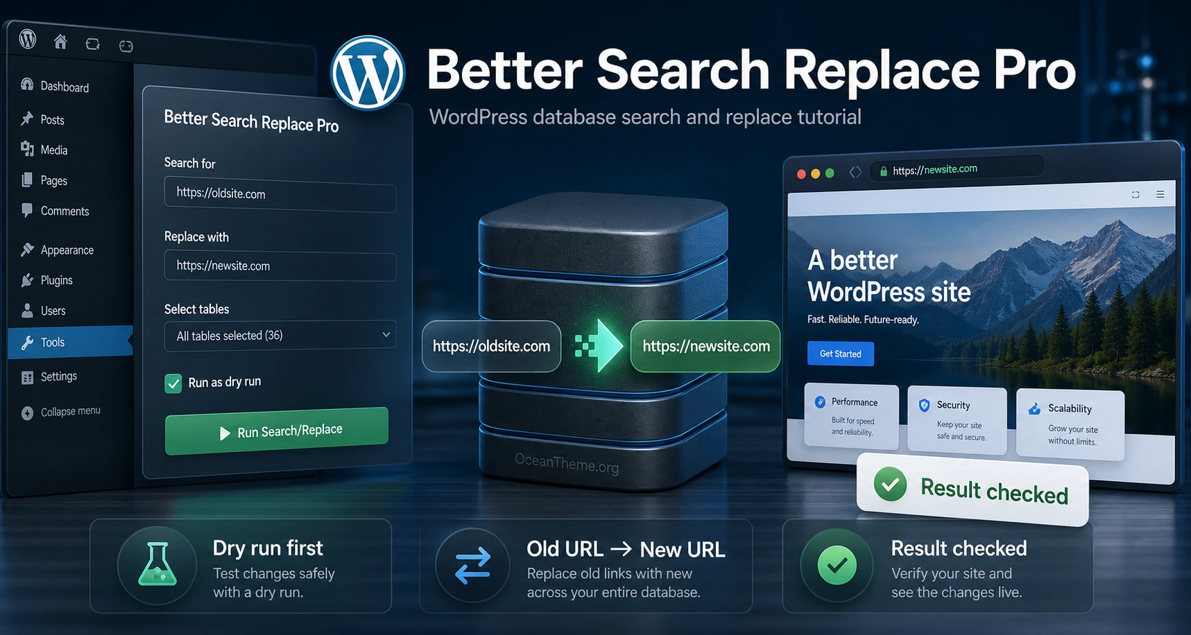 Better Search Replace Pro guide cover focused on safe URL replacement in WordPress