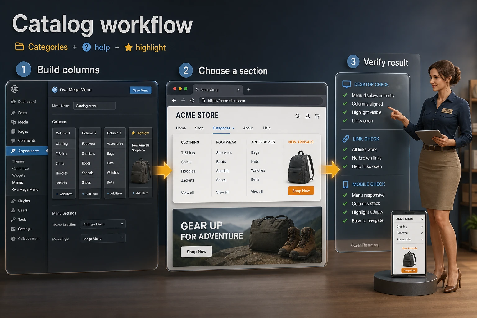 Practical Ova Mega Menu example for a WooCommerce catalog