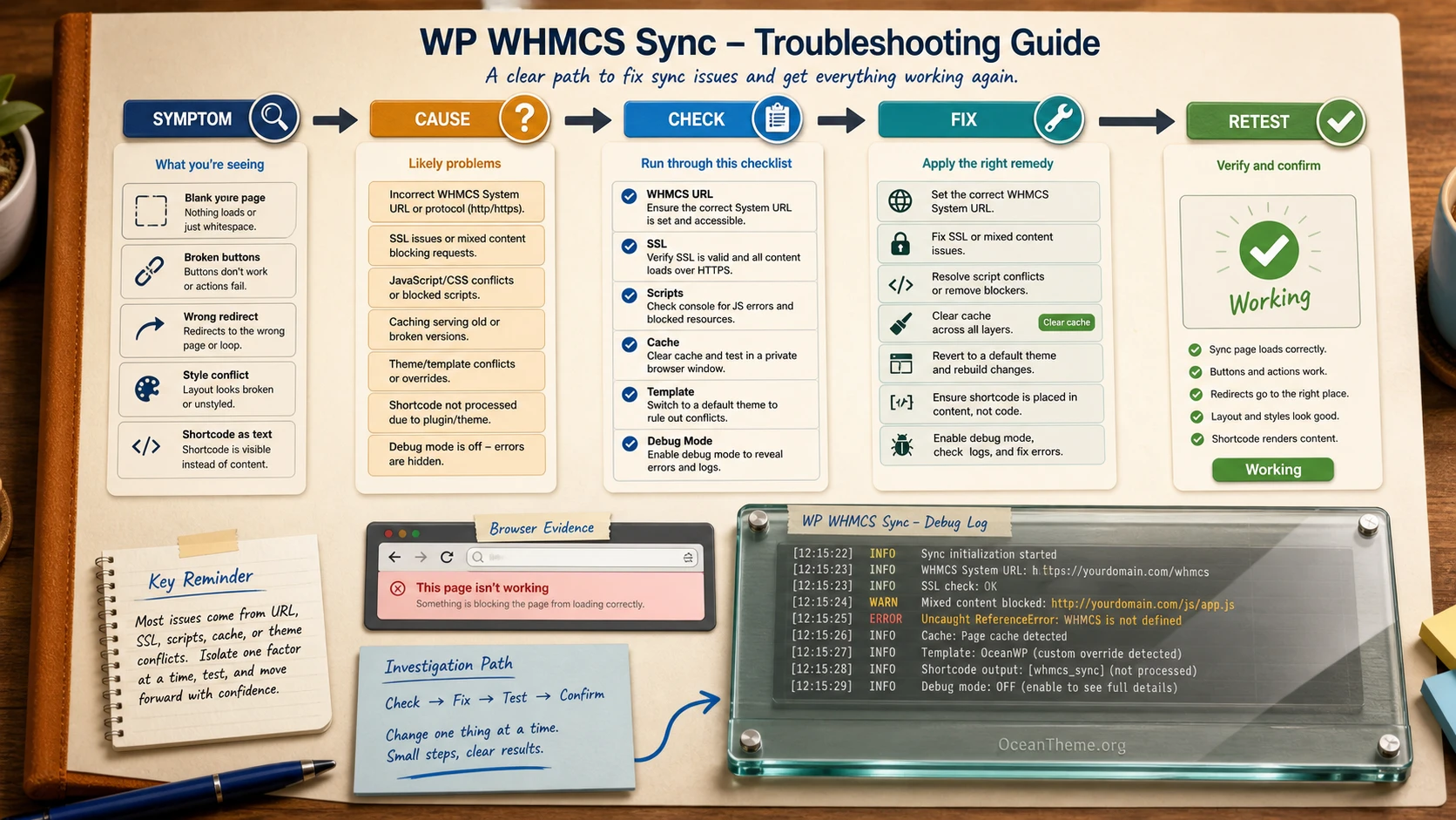 CodeCanyon WHMCS Sync error troubleshooting: URL, scripts, cache, and template