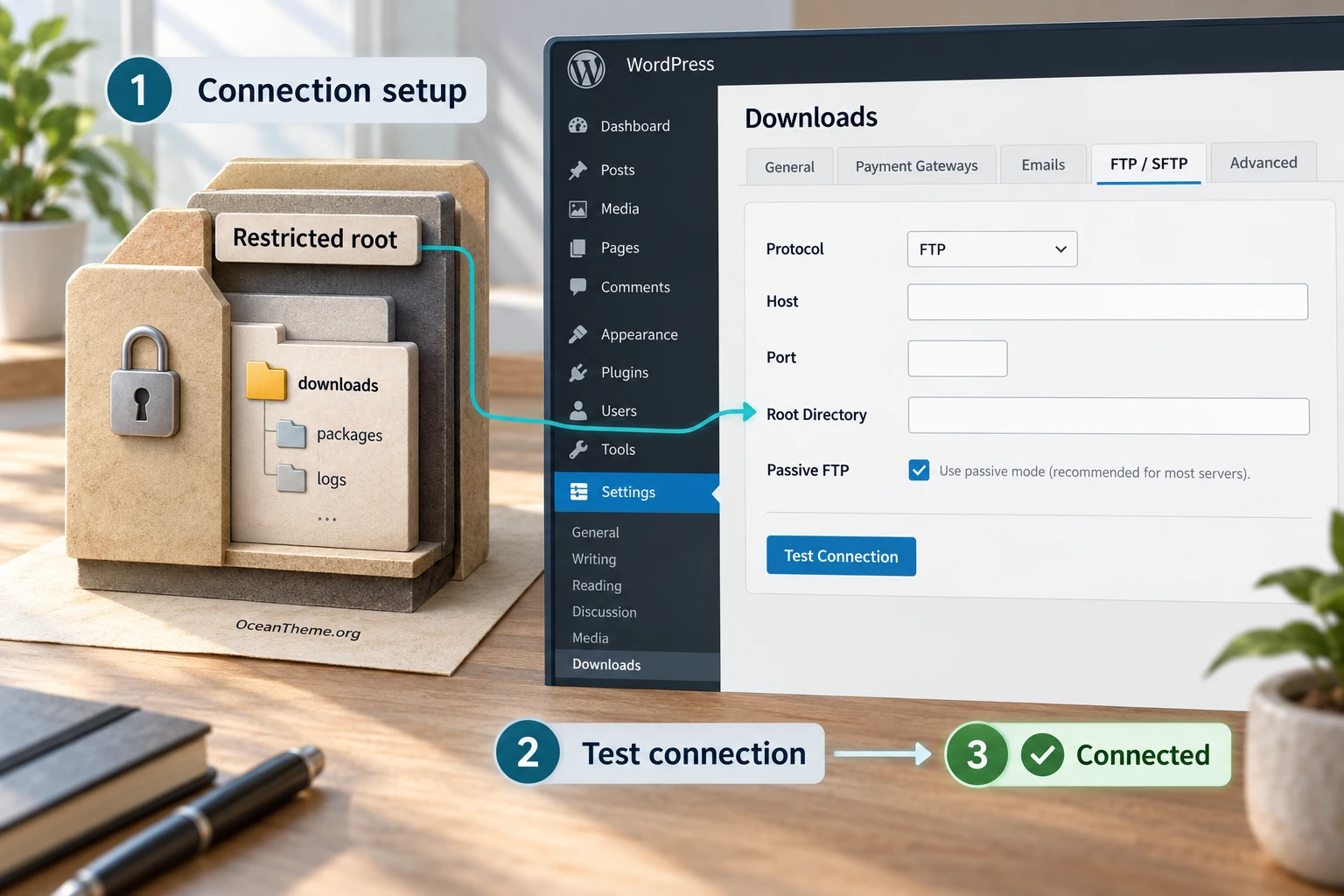 Configuring FTP and SFTP in Download Manager Remote FTP and testing the connection