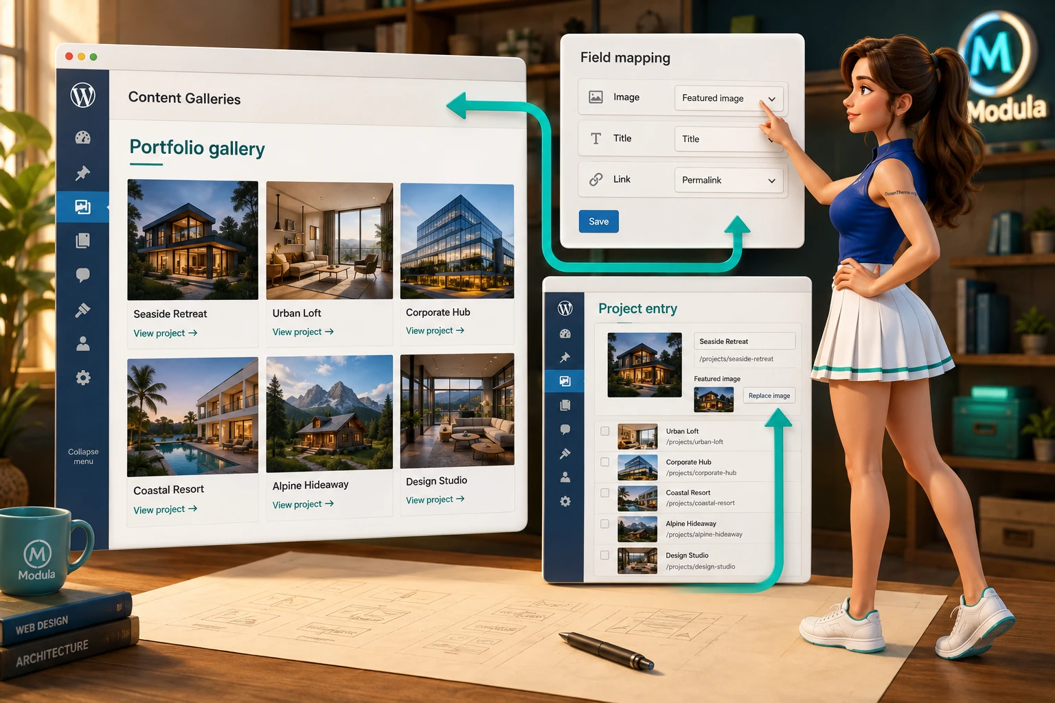 Example of configuring a project gallery from a WordPress custom post type through Modula Content Galleries