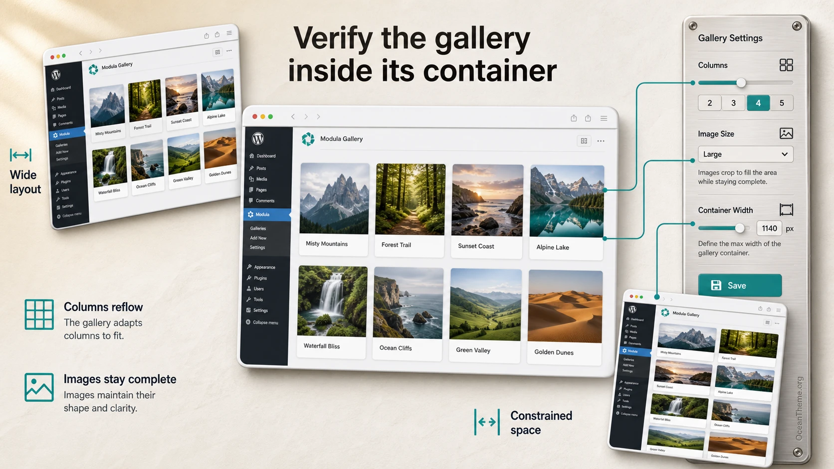 Map for checking responsive behavior and image quality in a dynamic Modula gallery for WordPress