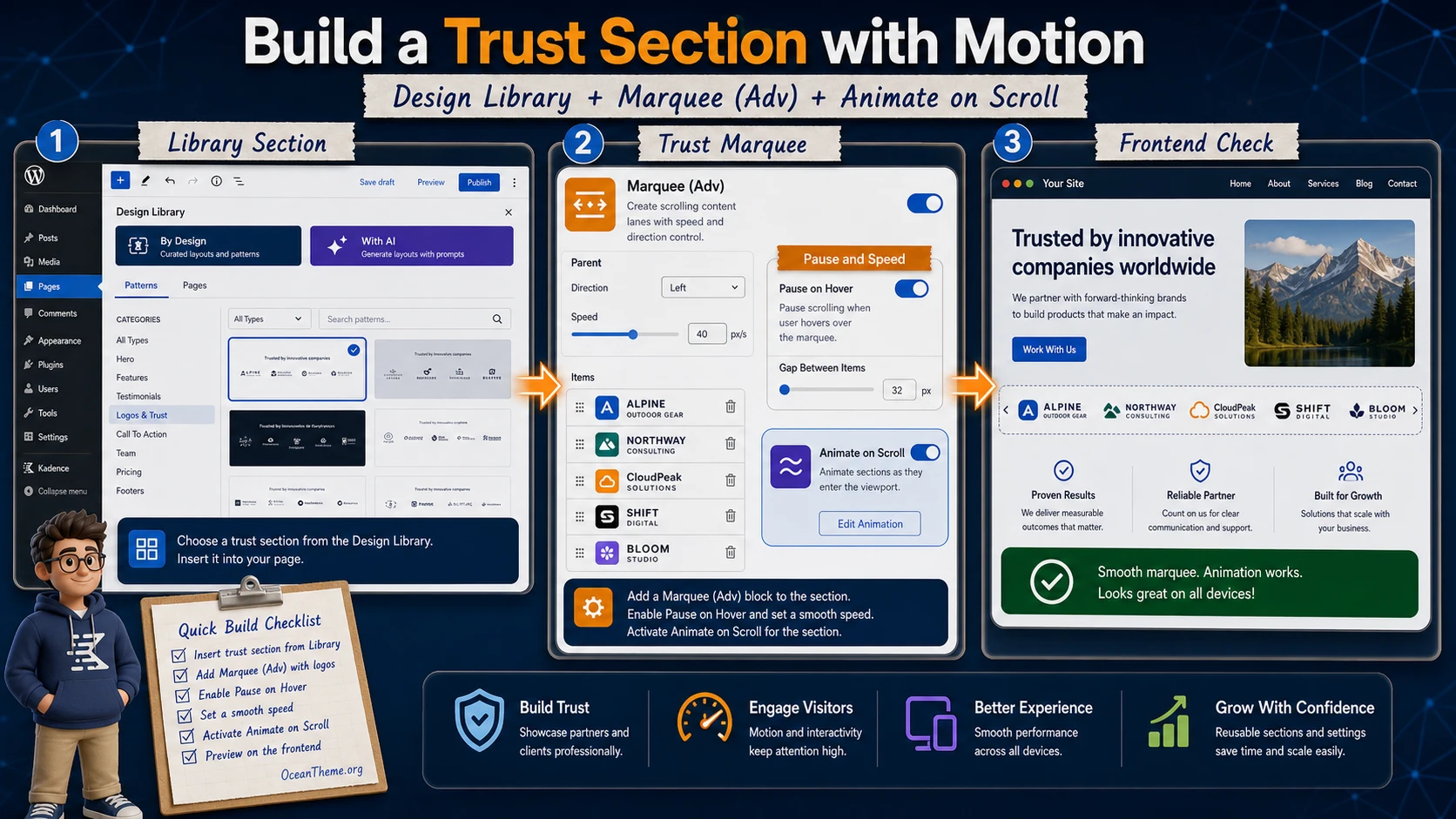 Practical Kadence Creative Kit usage scenario for a trust section on a WordPress page