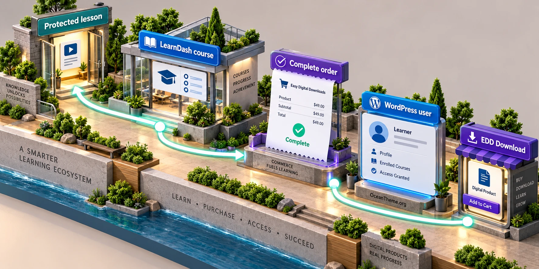 LearnDash LMS EDD Integration settings map, from product to student access