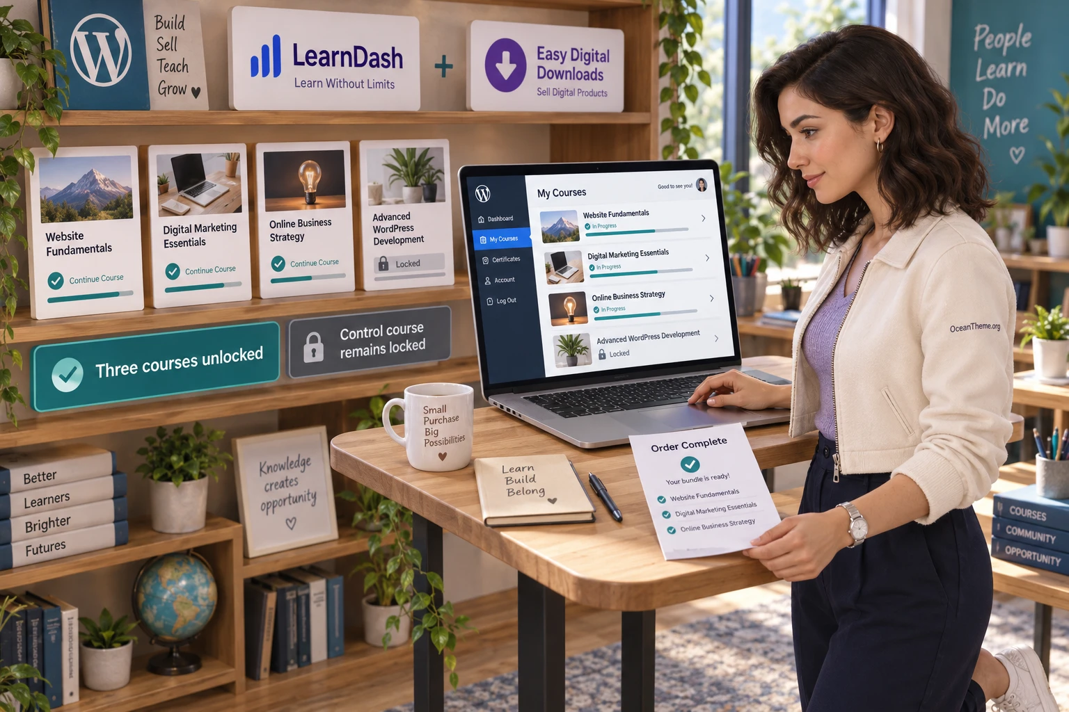 Student checking LearnDash courses opened after purchasing a bundle through Easy Digital Downloads