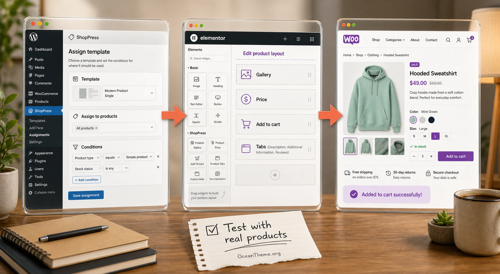 ShopPress Pro: from an Elementor template to the final result on a product page