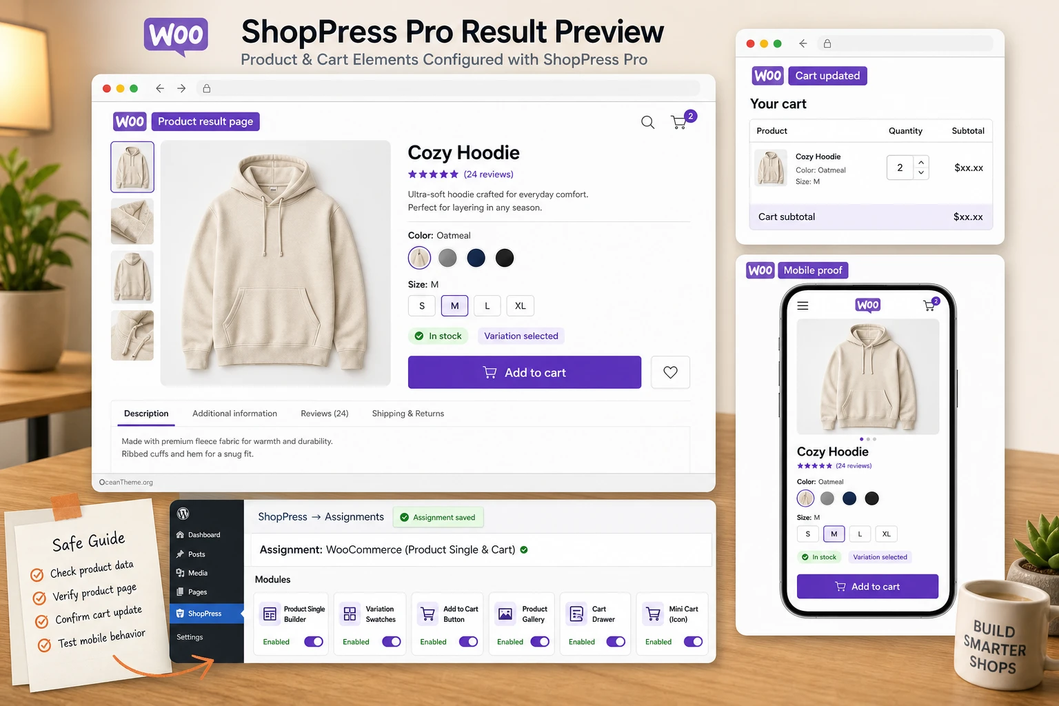 Checking the result after configuring a ShopPress Pro product page