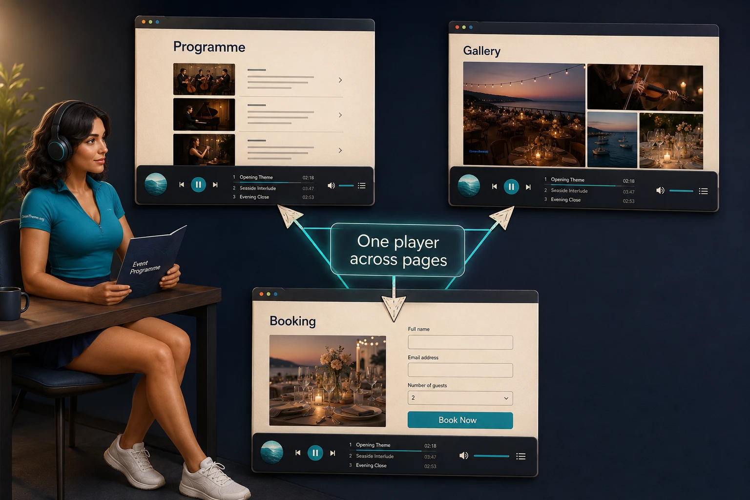 Practical setup workflow for a music bar on an event website, tested across several pages