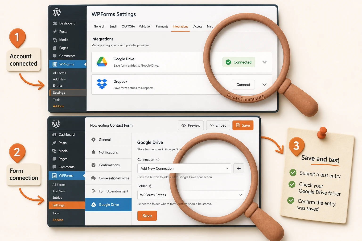 Connecting a Google Drive account in the WPForms Google Drive settings