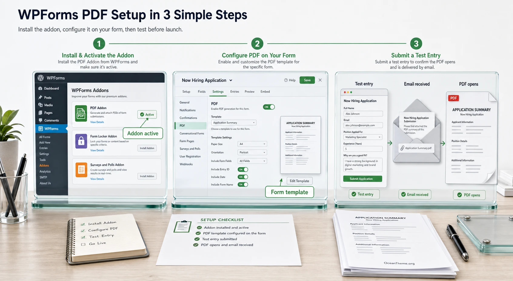 WPForms PDF setup flow after installing the addon