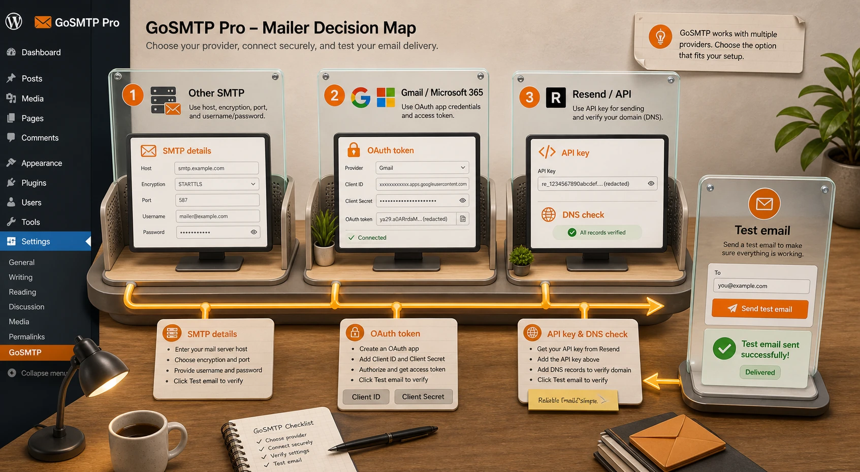 Choosing a mailer in GoSMTP Pro between Other SMTP API and OAuth connections