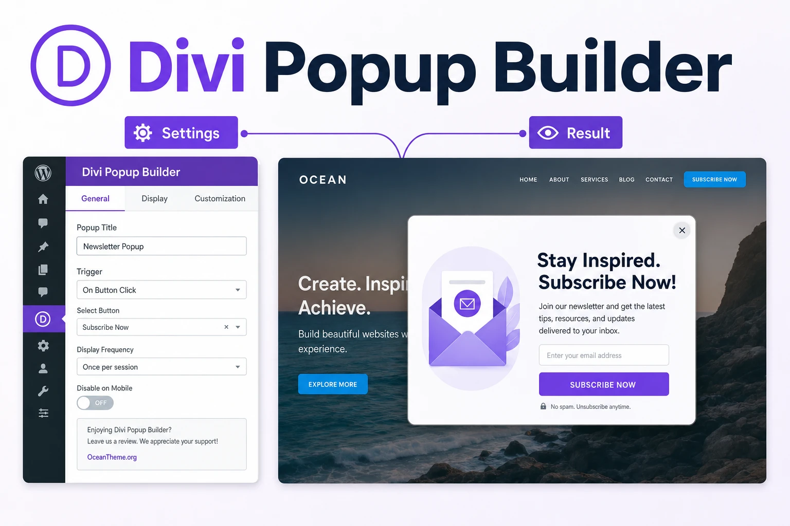 Divi Popup Builder guide cover with setup and visible popup result