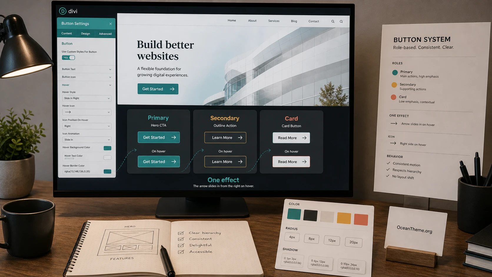 Comparison of Divi Button hover effects for primary and secondary buttons