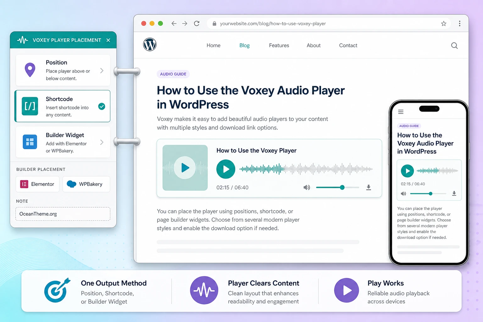 The Voxey player on a WordPress page and result verification