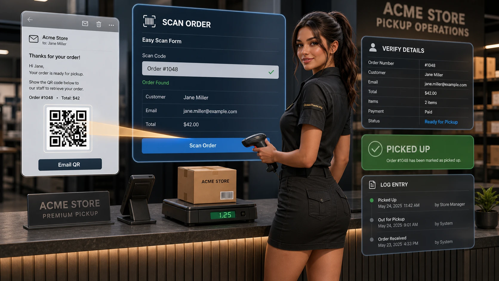 Local pickup workflow with a QR Code for a WooCommerce order