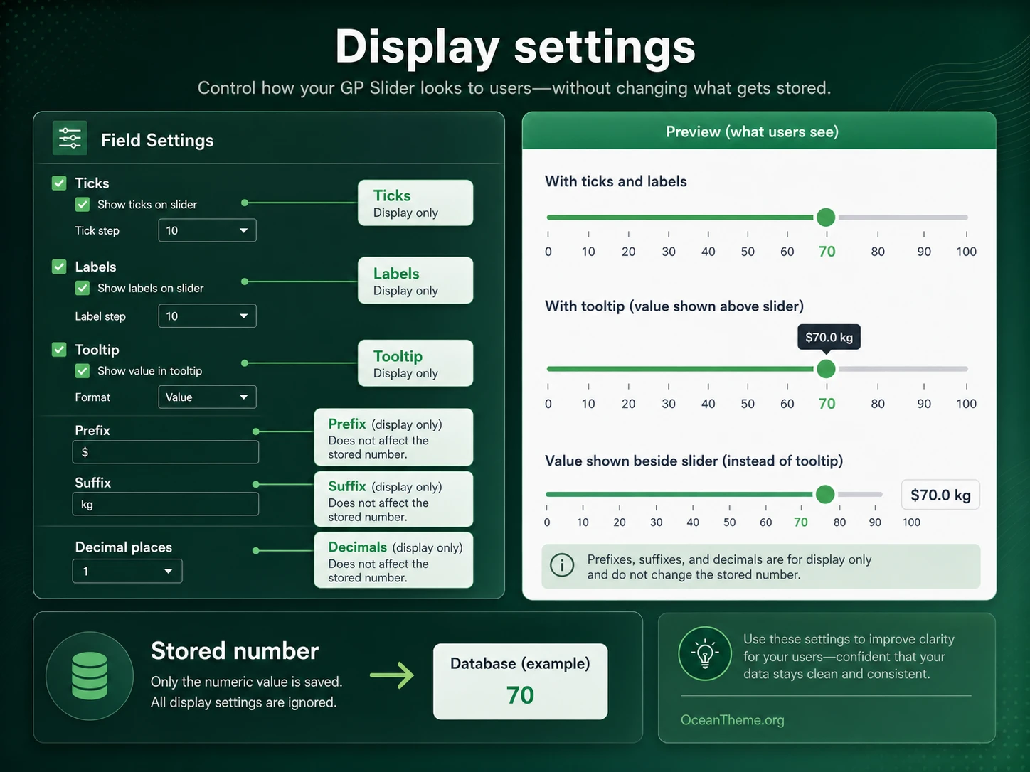 Gravity Forms GP Sliders display settings for tick marks and value tooltips
