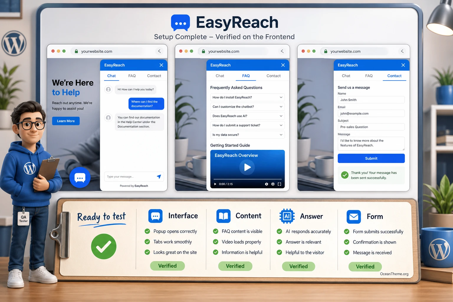 Result check after configuring CodeCanyon EasyReach on a WordPress site