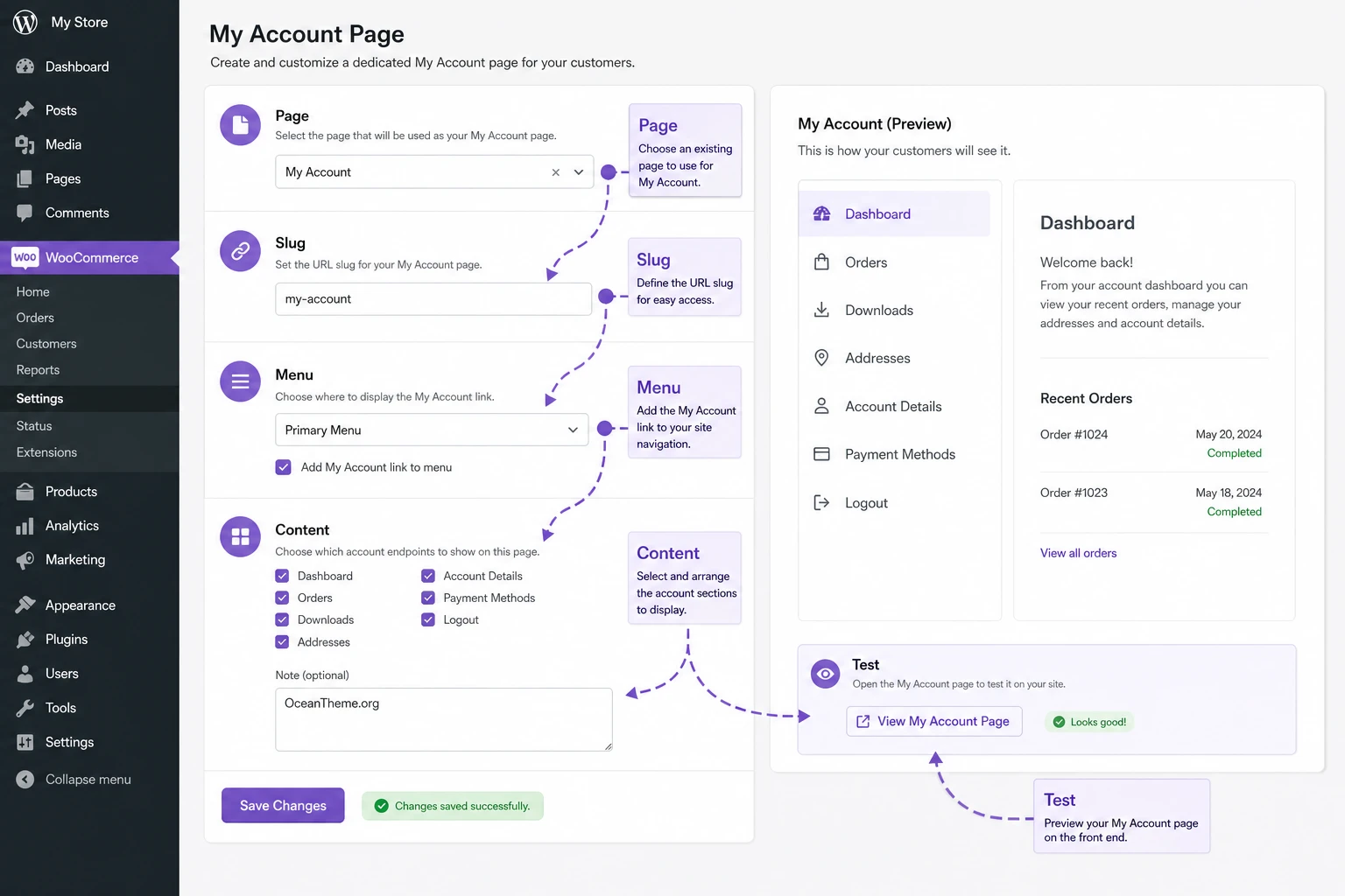 Configuration map for CodeCanyon Custom My Account Pages for WooCommerce after installation