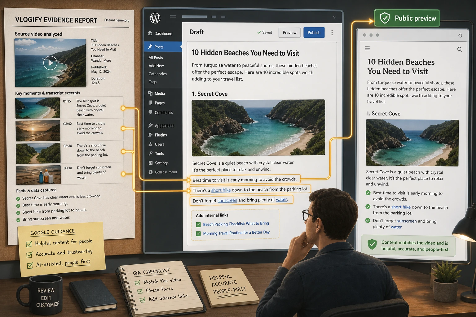 Reviewing a WordPress article after generation with Vlogify