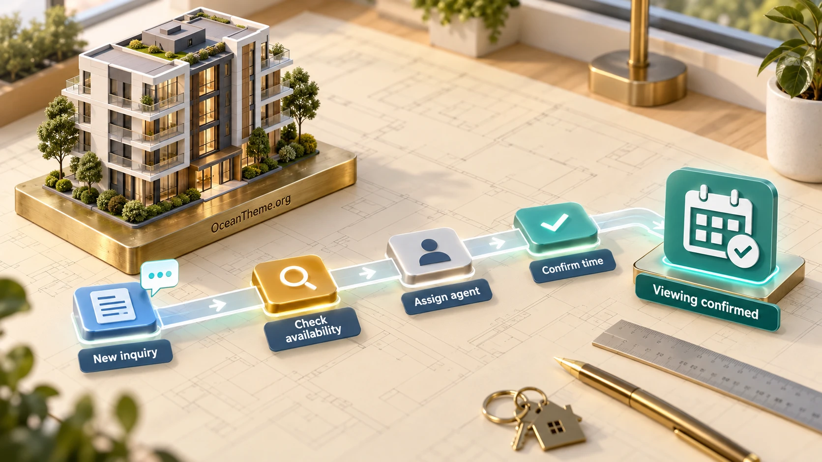 CodeCanyon EstateAI workflow from a lead to a confirmed property showing
