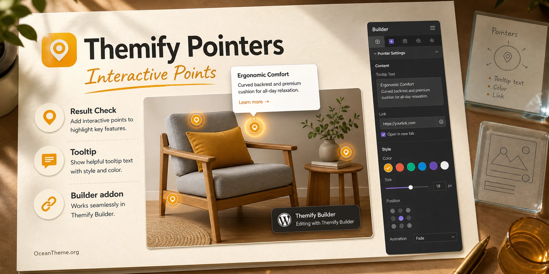 Themify Pointers in WordPress as a cover image for a guide to interactive hotspots on images