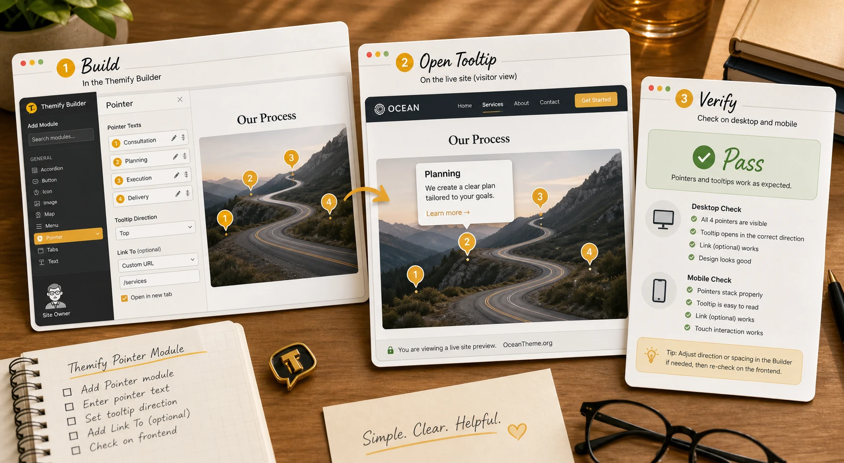 Example of using Themify Pointers for an interactive service diagram in WordPress