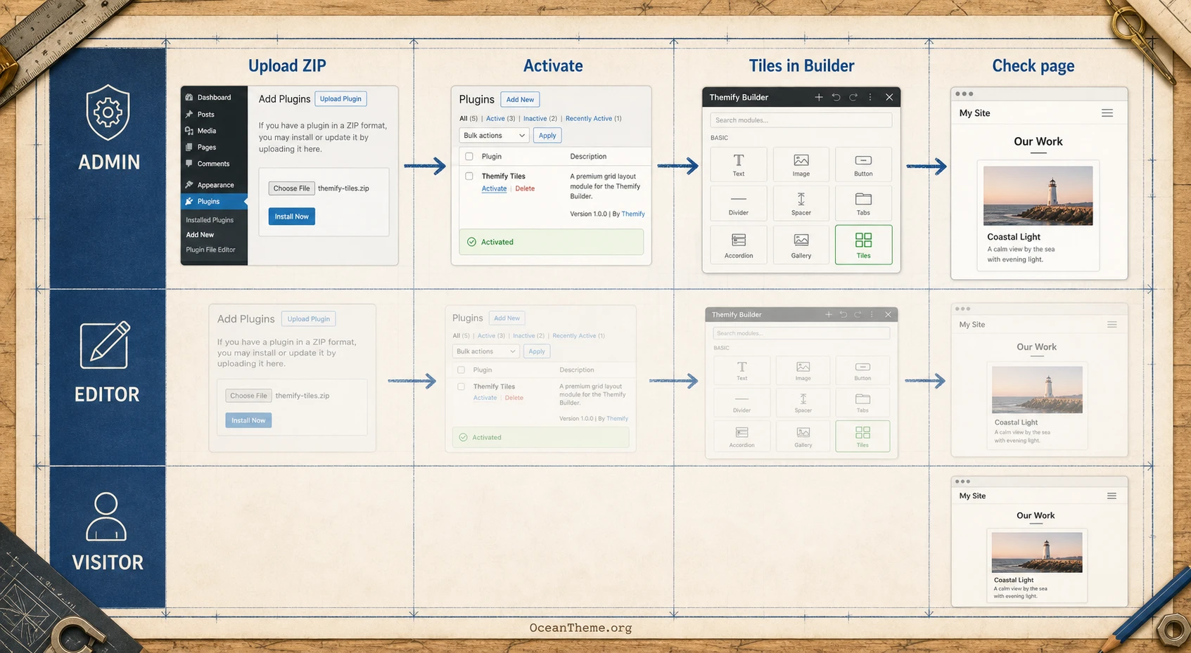 First-launch flow for Themify Tiles in WordPress