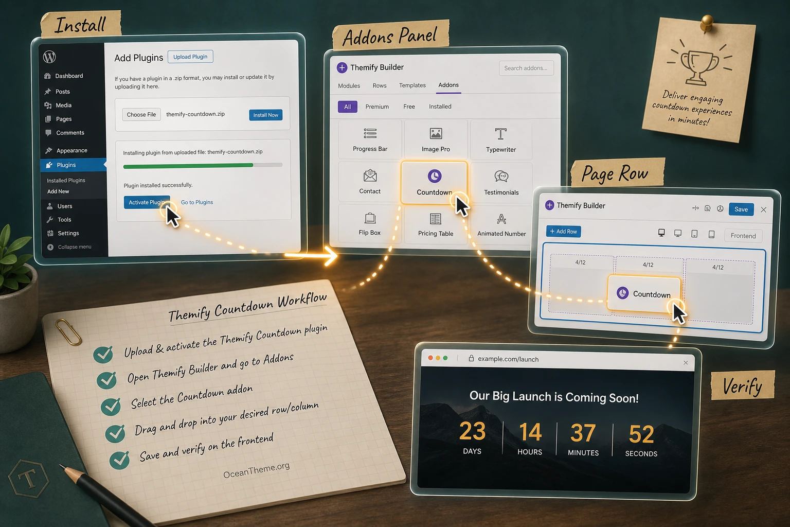 Installation path and adding Themify Countdown to the Themify Builder panel