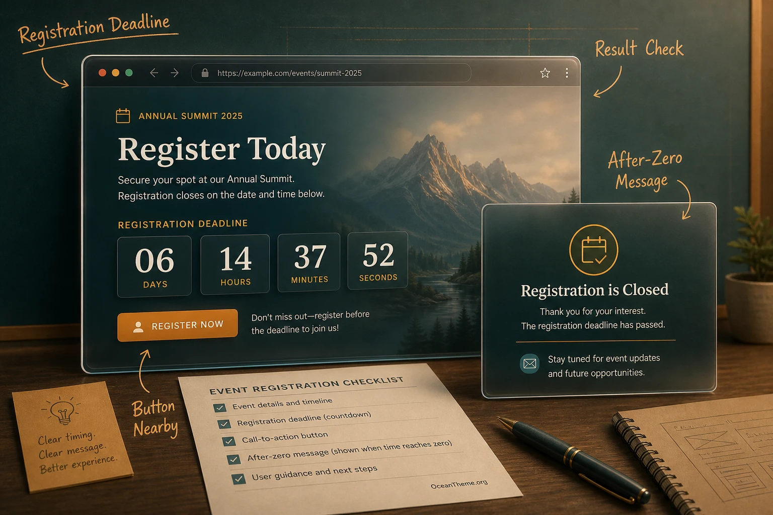 Example of Themify Countdown on a WordPress registration page