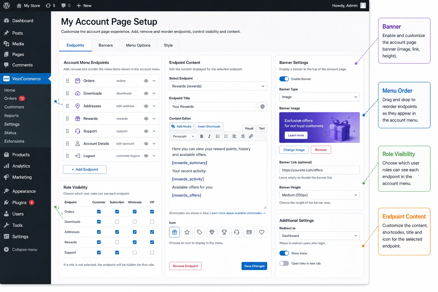 My Account page setup in YITH WooCommerce Customize My Account Page