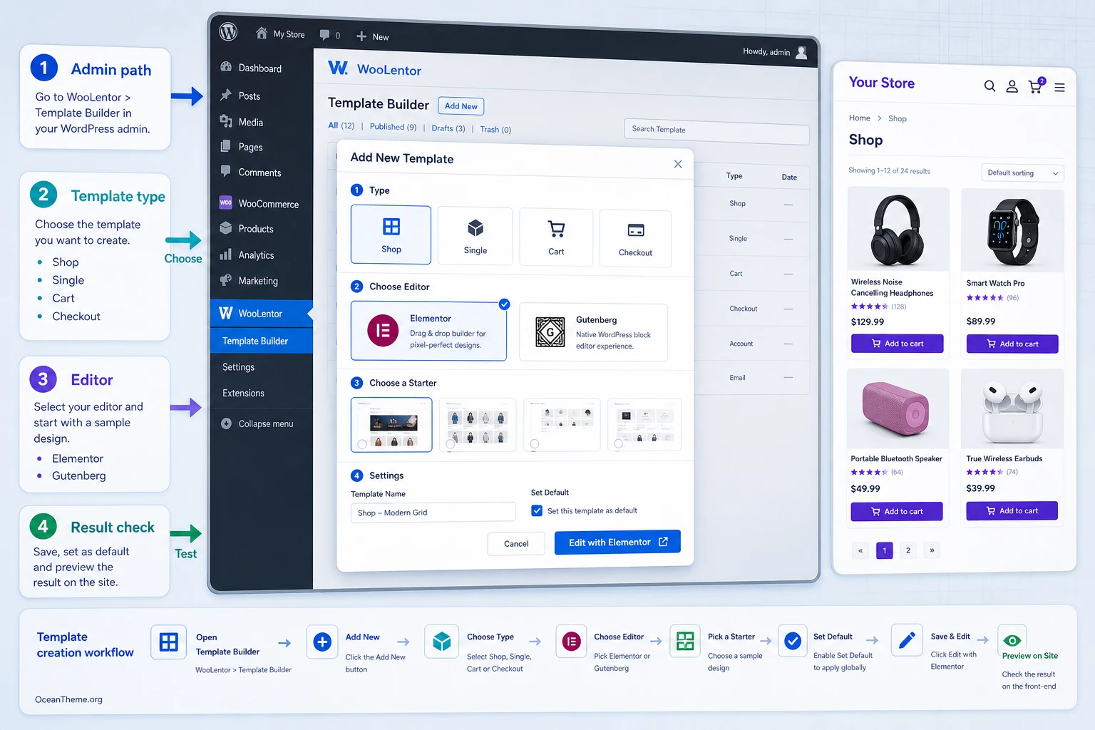 Template Builder map in CodeCanyon WooLentor Pro for shop single cart checkout and email templates