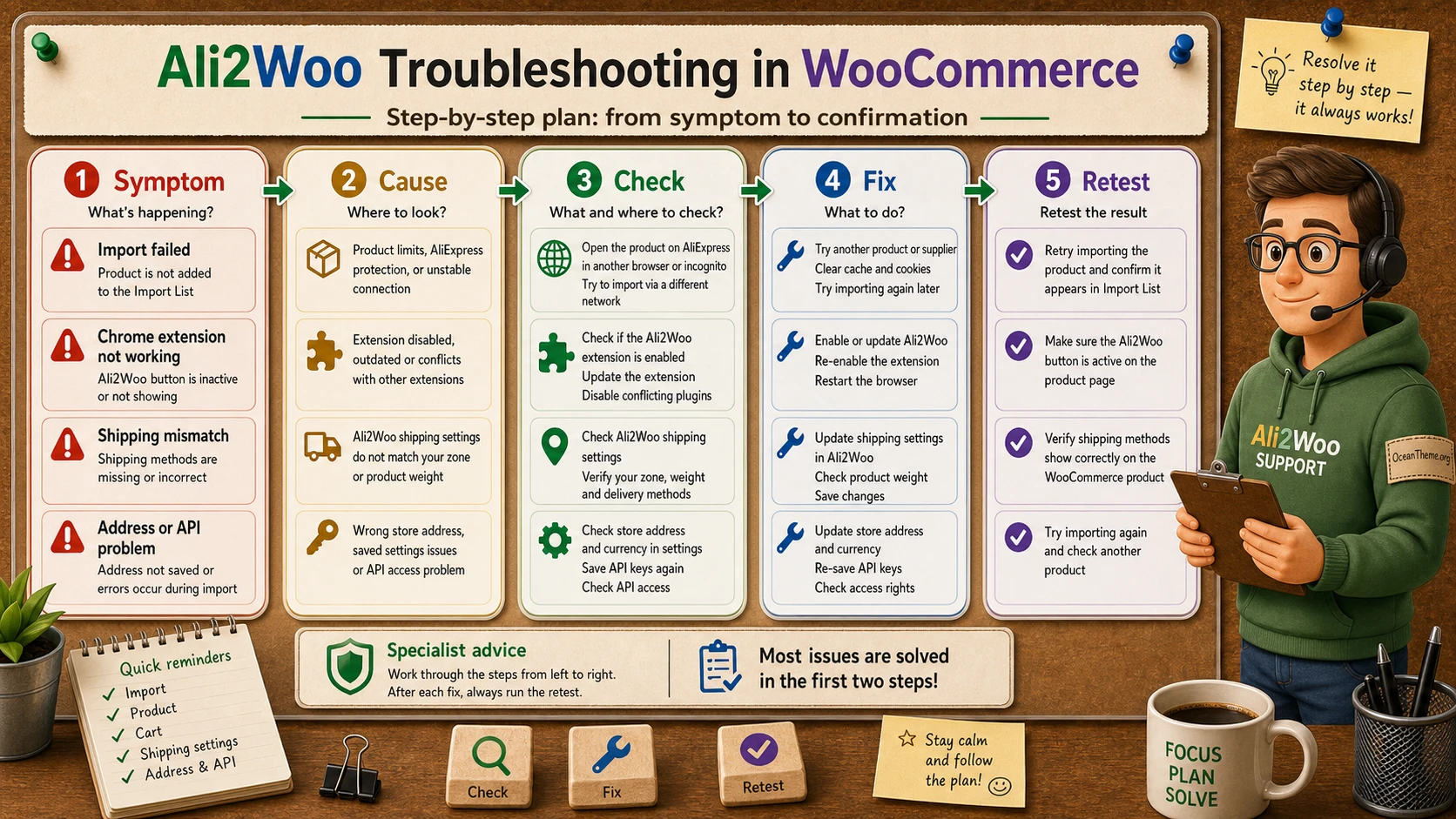 Ali2Woo diagnostic map for WooCommerce product and order import issues