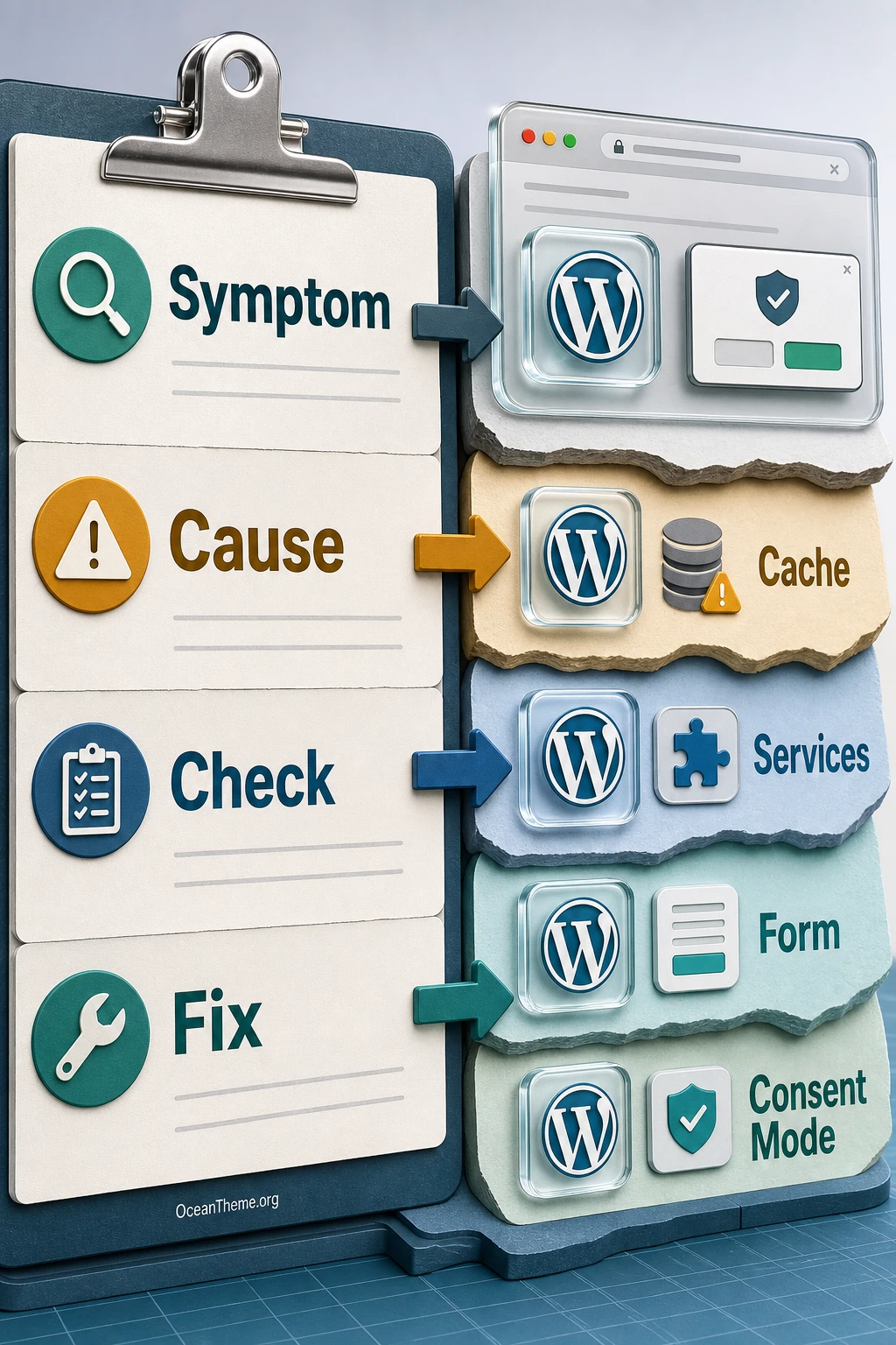Diagnostic map for checking the cookie popup, services, and forms in WordPress GDPR