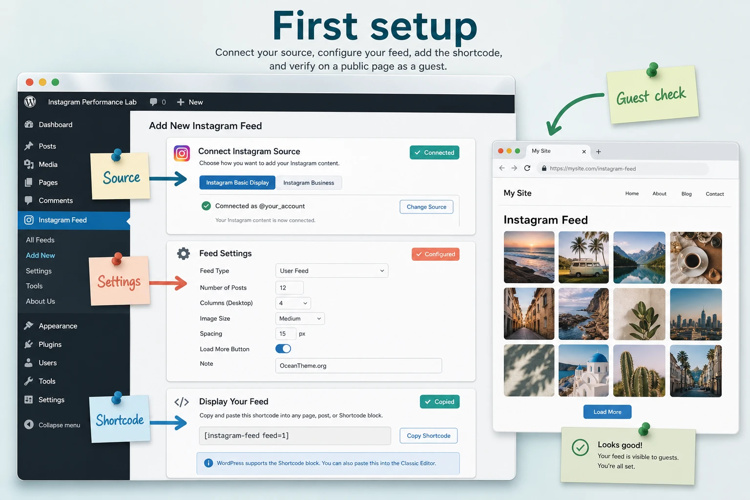 Initial setup map for CodeCanyon Instagram Feed in the WordPress admin panel