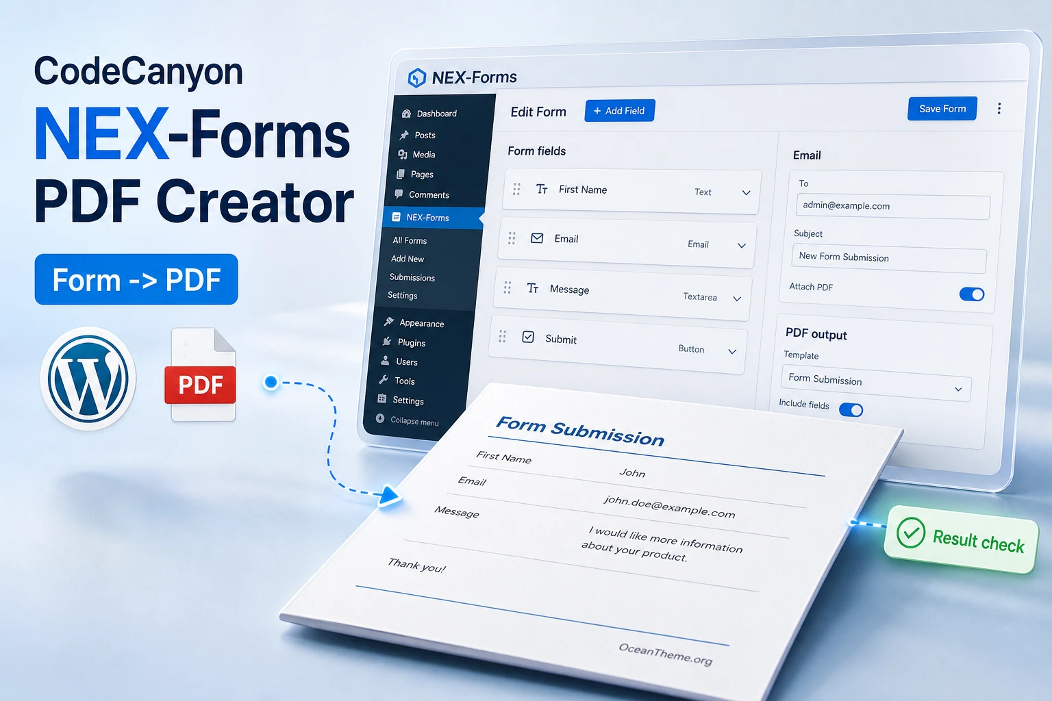 CodeCanyon NEX-Forms PDF Creator in a WordPress form and PDF document workflow