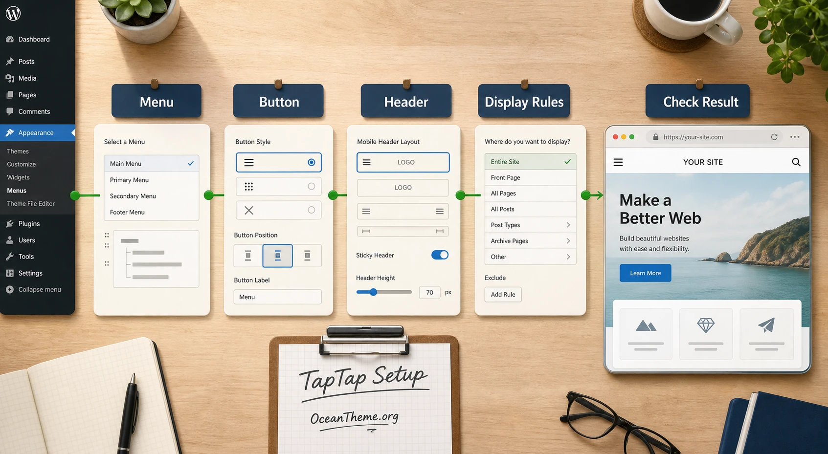 TapTap initial setup map after installation in WordPress