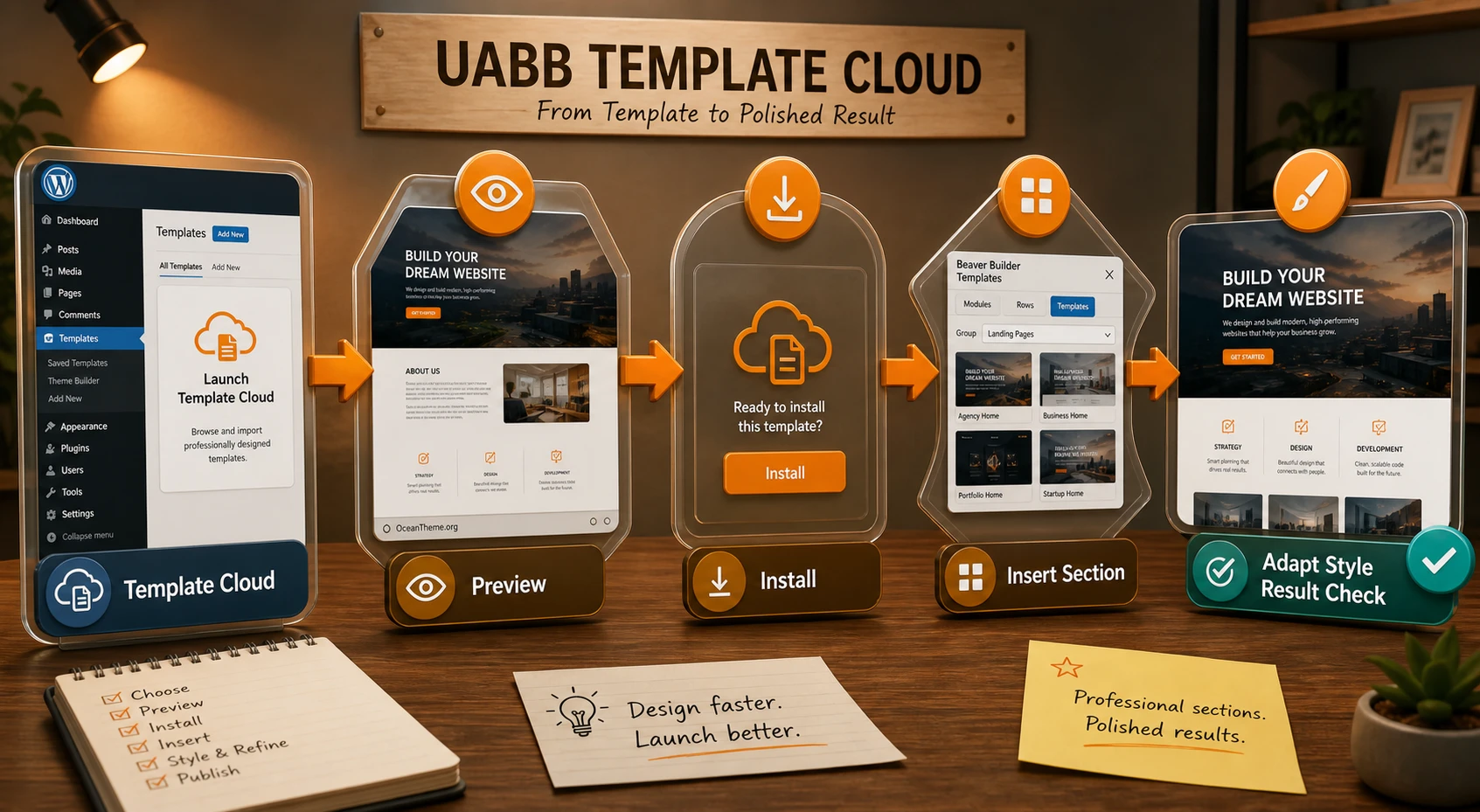 Template Cloud workflow diagram in Ultimate Addons for Beaver Builder