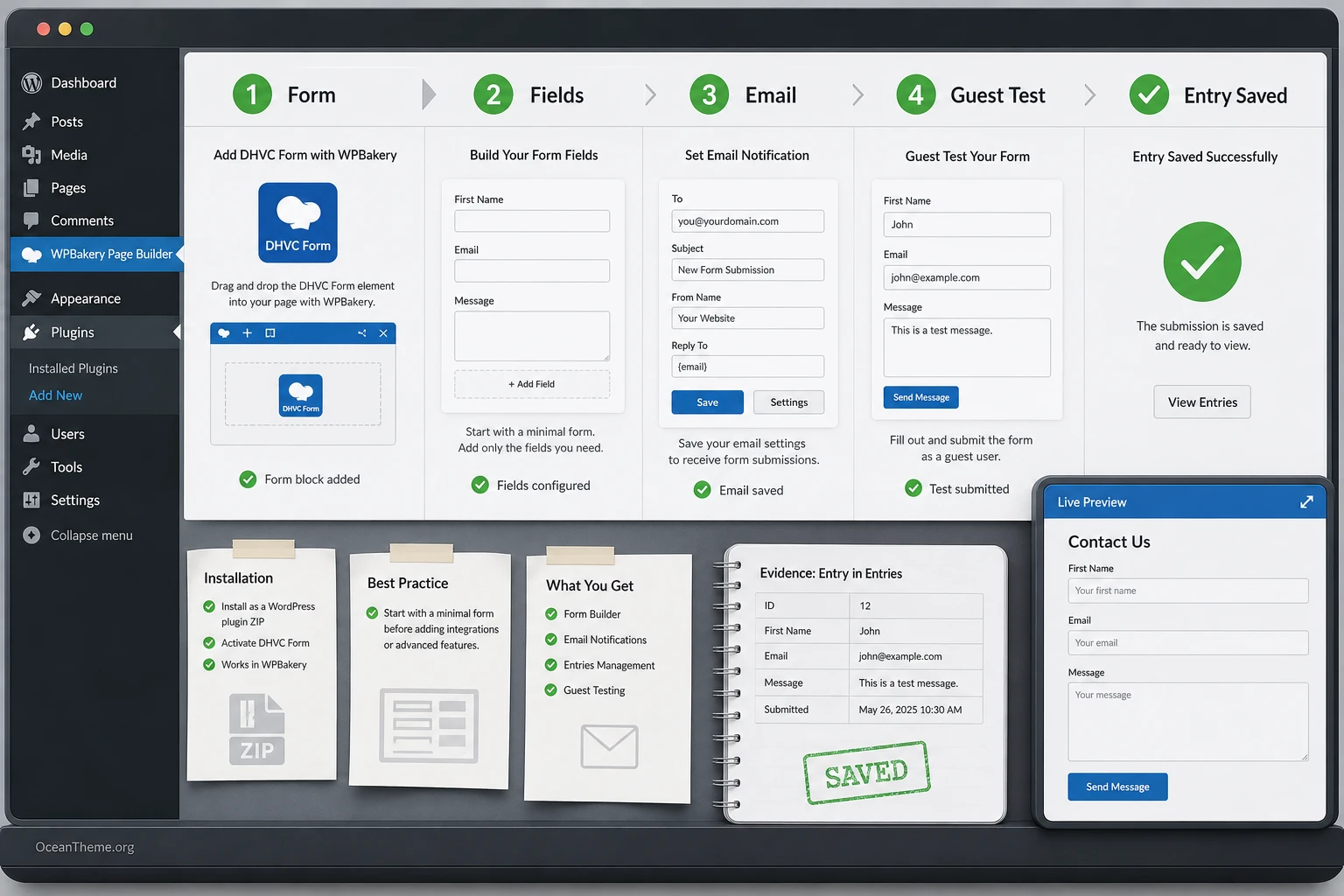 Initial DHVC Form setup map after installation in WordPress